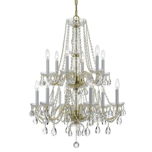 Traditional Crystal 12 Light Swarovski Strass Crystal Polished Brass Chandelier (205|1137-PB-CL-S)