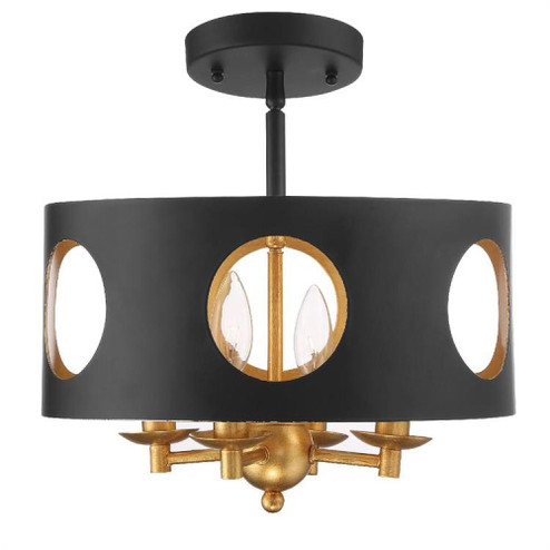 Odelle 4 Light Black + Antique Gold Semi Flush Mount (205|ODE-700-BK-GA_CEILING)