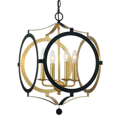 Odelle 4 Light Black + Antique Gold Chandelier (205|ODE-704-BK-GA)