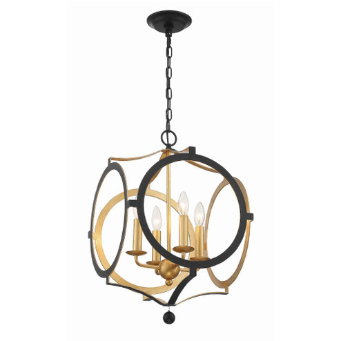 Odelle 4 Light Black + Antique Gold Lantern Chandelier (205|ODE-704-BK-GA)