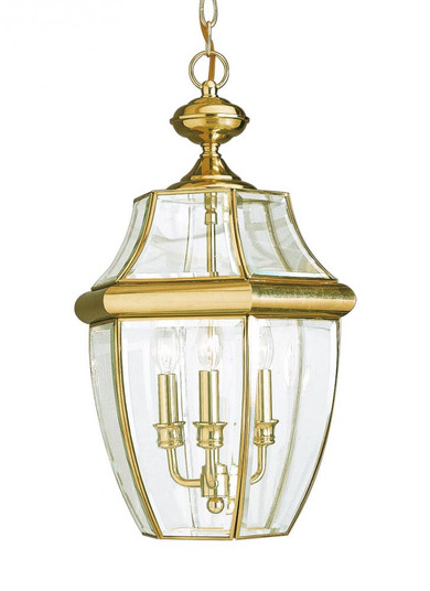 Lancaster traditional 3-light outdoor exterior pendant in polished brass gold finish with clear curv (38|6039-02)