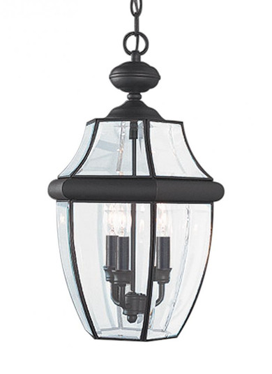 Lancaster traditional 3-light outdoor exterior pendant in black finish with clear curved beveled gla (38|6039-12)