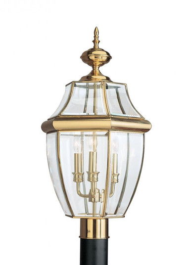 Lancaster traditional 3-light outdoor exterior post lantern in polished brass gold finish with clear (38|8239-02)