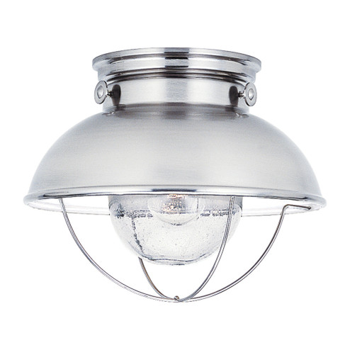 Sebring transitional 1-light outdoor exterior ceiling flush mount in brushed stainless silver finish (38|8869-98)