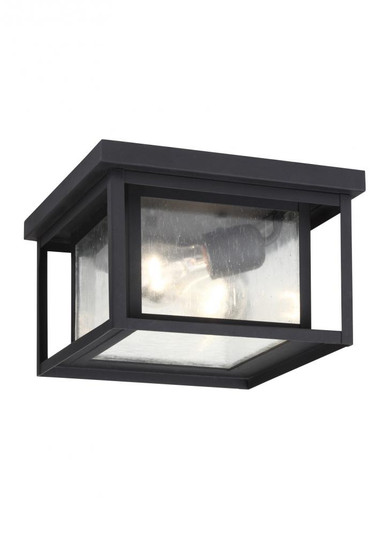 Hunnington contemporary 2-light outdoor exterior ceiling flush mount in black finish with clear seed (38|78027-12)