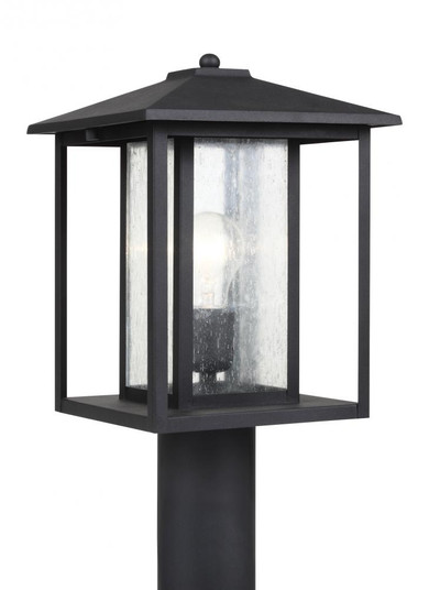 Hunnington contemporary 1-light outdoor exterior post lantern in black finish with clear seeded glas (38|82027-12)