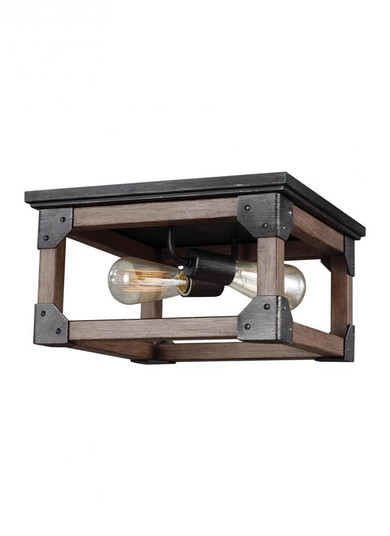Dunning contemporary 2-light indoor dimmable ceiling flush mount in stardust weathered grey and dist (38|7513302-846)