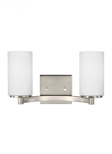 Hettinger transitional 2-light indoor dimmable bath vanity wall sconce in brushed nickel silver fini (38|4439102-962)
