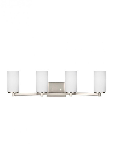 Hettinger transitional 4-light indoor dimmable bath vanity wall sconce in brushed nickel silver fini (38|4439104-962)