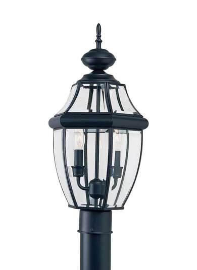 Lancaster traditional 2-light LED outdoor exterior post lantern in black finish with clear curved be (38|8229EN-12)