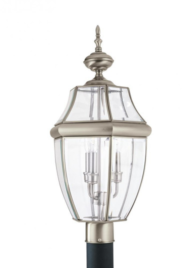 Lancaster traditional 3-light LED outdoor exterior post lantern in antique brushed nickel silver fin (38|8239EN-965)