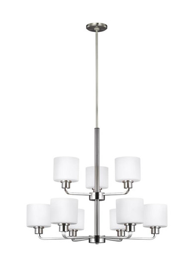 Canfield modern 9-light LED indoor dimmable ceiling chandelier pendant light in brushed nickel silve (38|3128809EN3-962)