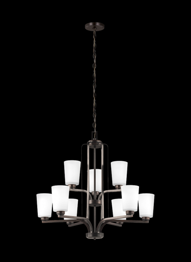 Franport transitional 9-light LED indoor dimmable ceiling chandelier pendant light in bronze finish (38|3128909EN3-710)