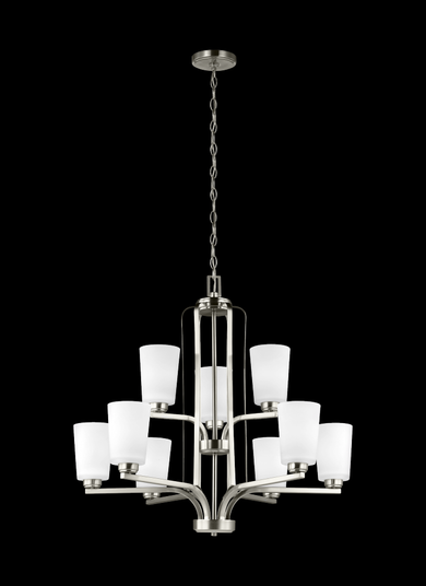 Franport transitional 9-light LED indoor dimmable ceiling chandelier pendant light in brushed nickel (38|3128909EN3-962)