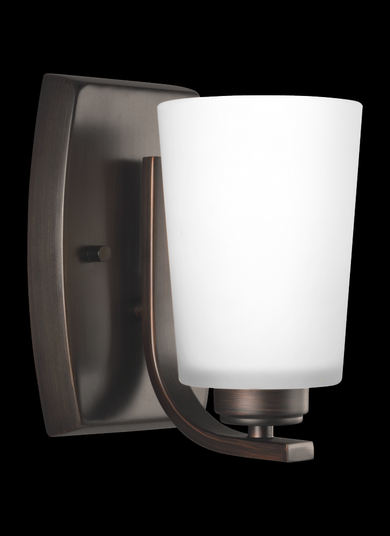 Franport transitional 1-light LED indoor dimmable bath vanity wall sconce in bronze finish with etch (38|4128901EN3-710)