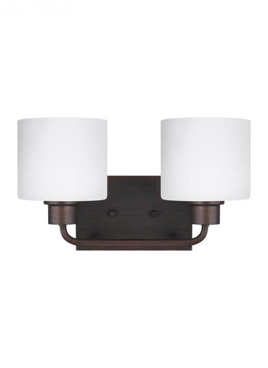 Canfield modern 2-light LED indoor dimmable bath vanity wall sconce in bronze finish with etched whi (38|4428802EN3-710)