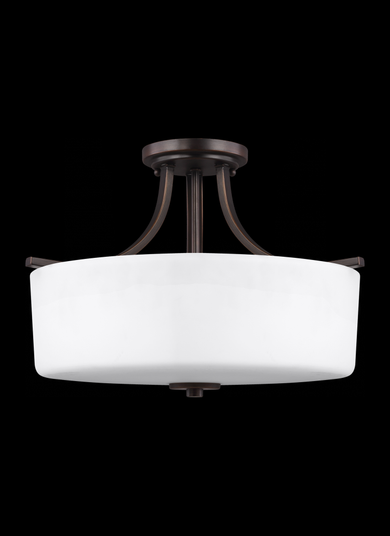 Canfield modern 3-light indoor dimmable ceiling semi-flush mount in bronze finish with etched white (38|7728803-710)