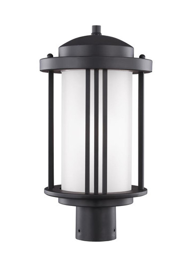 Crowell contemporary 1-light LED outdoor exterior post lantern in black finish with satin etched gla (38|8247901EN3-12)