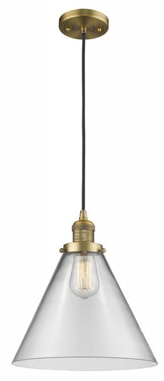Cone - 1 Light - 12 inch - Brushed Brass - Cord hung - Mini Pendant (3442|201C-BB-G42-L-LED)