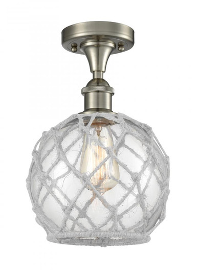 Farmhouse Rope - 1 Light - 8 inch - Brushed Satin Nickel - Semi-Flush Mount (3442|516-1C-SN-G122-8RW-LED)