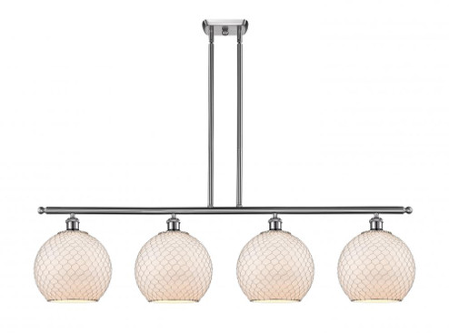 Farmhouse Chicken Wire - 4 Light - 48 inch - Brushed Satin Nickel - Stem hung - Island Light (3442|516-4I-SN-G121-10CSN)