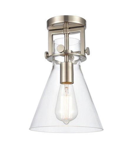 Newton Cone - 1 Light - 8 inch - Brushed Satin Nickel - Semi-Flush Mount (3442|411-1F-SN-8CL)