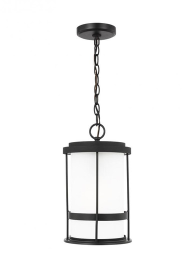 Wilburn modern 1-light LED outdoor exterior ceiling hanging pendant lantern in black finish with sat (38|6290901EN3-12)
