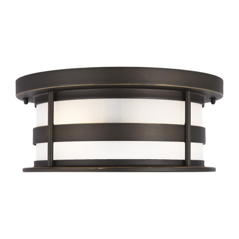 Wilburn modern 2-light outdoor exterior ceiling flush mount in antique bronze finish with satin etch (38|7890902-71)