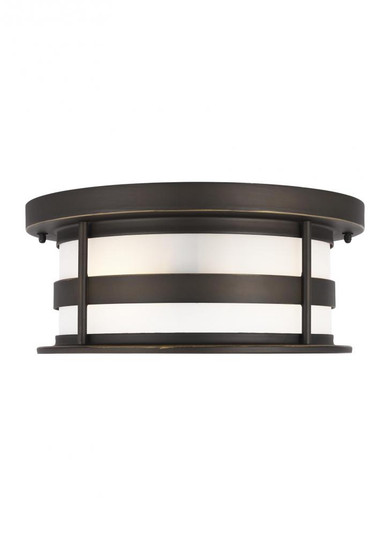 Wilburn modern 2-light outdoor exterior ceiling flush mount in antique bronze finish with satin etch (38|7890902-71)