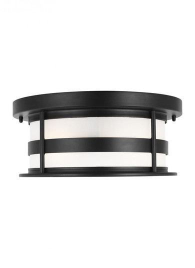 Wilburn modern 2-light LED outdoor exterior ceiling flush mount in black finish with satin etched gl (38|7890902EN3-12)