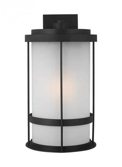 Wilburn modern 1-light LED outdoor exterior extra large wall lantern sconce in black finish with sat (38|8890901EN3-12)