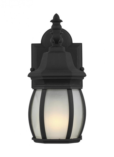 Wynfield traditional 1-light outdoor exterior small wall lantern sconce in black finish with frosted (38|89104-12)
