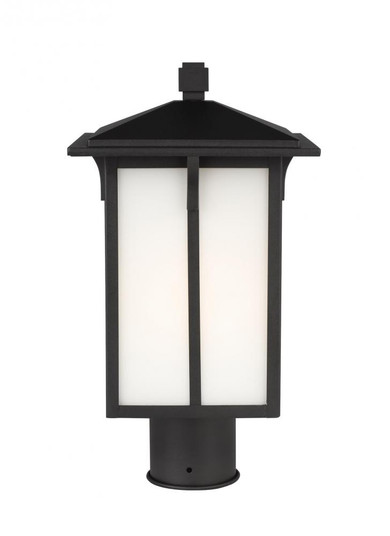Tomek modern 1-light LED outdoor exterior post lantern in black finish with etched white glass panel (38|8252701EN3-12)