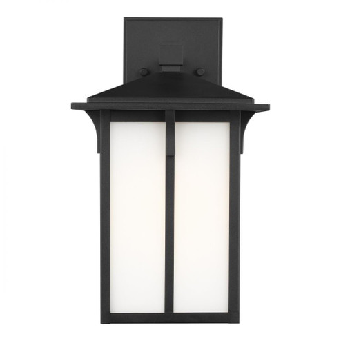 Tomek modern 1-light outdoor exterior medium wall lantern sconce in black finish with etched white g (38|8652701-12)