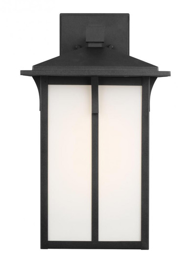 Tomek modern 1-light LED outdoor exterior large wall lantern sconce in black finish with etched whit (38|8752701EN3-12)