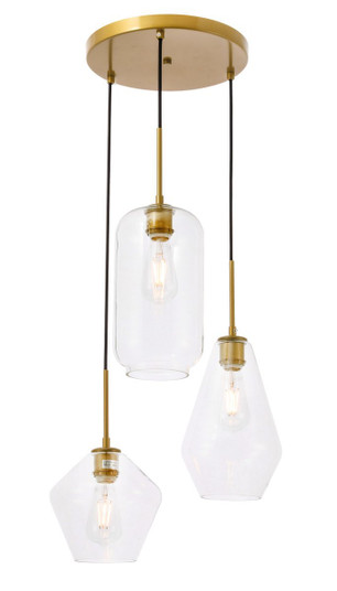 Gene 3 Light Brass and Clear Glass Pendant (758|LD2268BR)