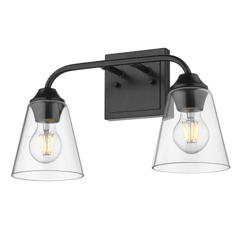 Golden Lighting Ormond 2-light Vanity in Matte Black (36|2120-BA2 BLK-CONE-CLR)