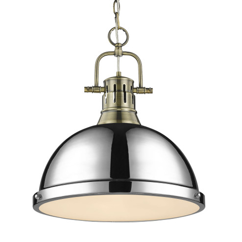 Yep by Golden Lighting Duncan 1-light 14in Chain Hung Pendant in Aged Brass and Chrome shade (36|3602-L AB-CH)