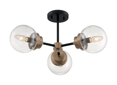 Axis - 3 Light Semi-Flush with Clear Glass - Matte Black and Brass Accents Finish (81|60/7123)