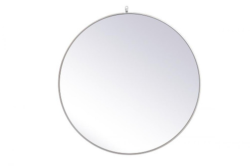 Metal frame round mirror with decorative hook 39 inch in silver (758|MR4739S)