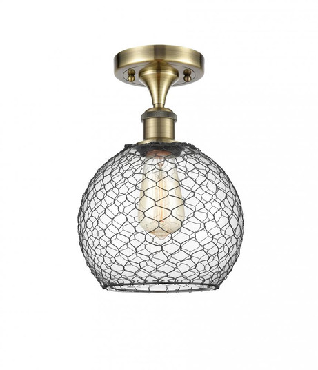 Farmhouse Chicken Wire - 1 Light - 8 inch - Antique Brass - Semi-Flush Mount (3442|516-1C-AB-G122-8CBK)