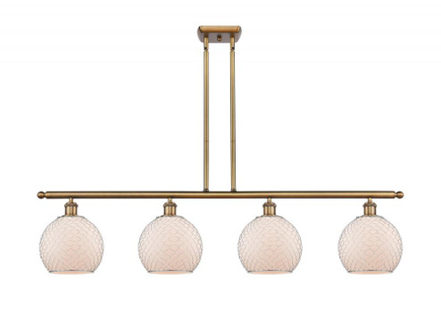 Farmhouse Chicken Wire - 4 Light - 48 inch - Brushed Brass - Cord hung - Island Light (3442|516-4I-BB-G121-8CSN-LED)