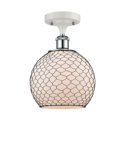 Farmhouse Chicken Wire - 1 Light - 8 inch - White Polished Chrome - Semi-Flush Mount (3442|516-1C-WPC-G121-8CBK-LED)
