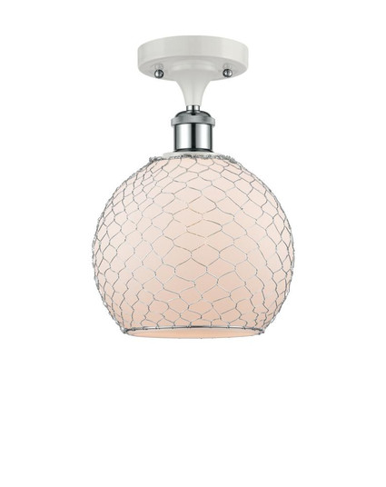 Farmhouse Chicken Wire - 1 Light - 8 inch - White Polished Chrome - Semi-Flush Mount (3442|516-1C-WPC-G121-8CSN-LED)