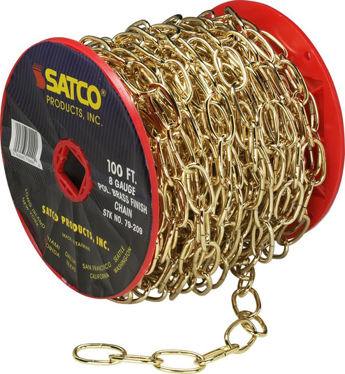 8 Gauge Chain; Brass Finish; 100 Feet To Reel; 1 Reel To Master; 35lbs Max (27|79/209)