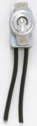On-Off Metal Toggle Switch; Single Circuit; 6A-125V, 3A-250V Rating; 6'' Leads; Nickel Finish (27|90/1106)