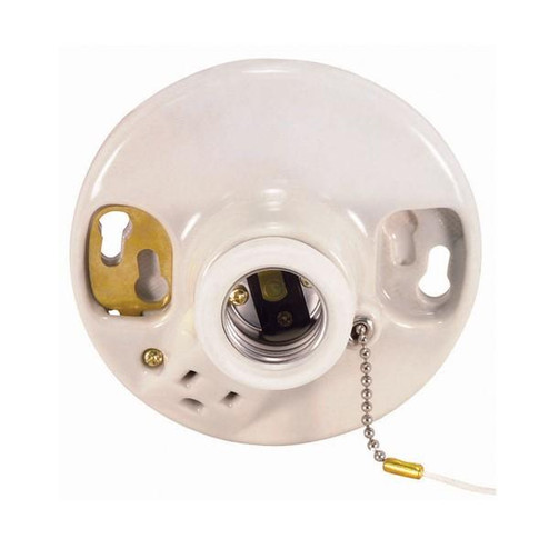 Glazed Porcelain Ceiling Receptacle On-Off Pull Chain w/Grounded Convenience Outlet (27|90/444)