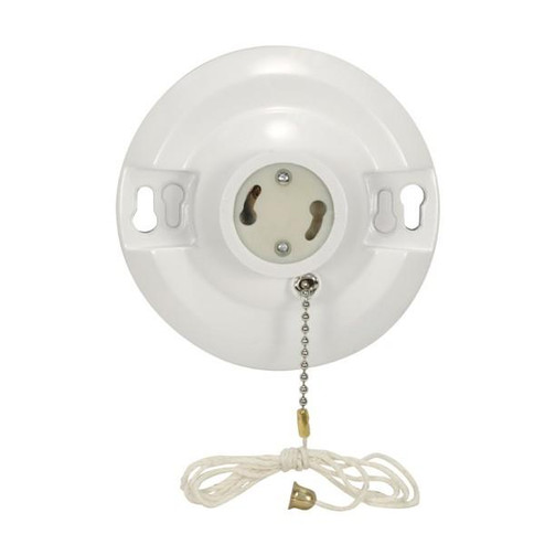 4 Terminal White Phenolic GU24 On-Off Pull Chain Ceiling Receptacle; Screw Terminals; 4-1/2'' (27|90/2468)