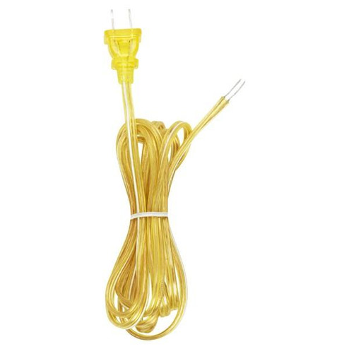 8 Foot 18/2 SPT-2 105C Full Tinned Cord Set; Clear Gold Finish With White Stripe And Plug Guard; (27|90/2186)
