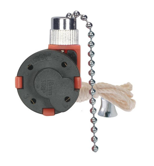 3 Speed Ceiling Fan Switch, 4 Wire Quick Connect, 2 Circuit w/Metal Chain, White Cord & Bell - (27|80/1983)